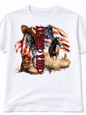 Gods Country Western Horse Graphic T Shirt Trendy Boutique Style Tee Women White